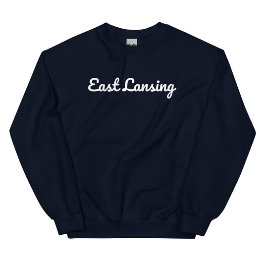 East Lansing Michigan Solo Script Crewneck Unisex Sweatshirt East Lansing Michigan Solo Script Crewneck Unisex Sweatshirt