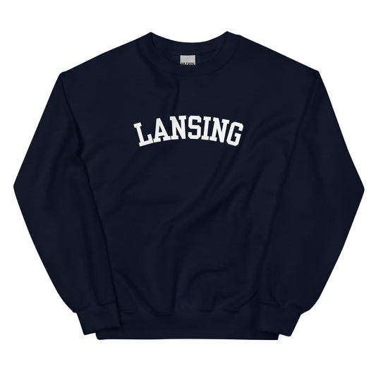 Lansing, Michigan Unisex Crewneck Sweatshirt - Block Solo Lansing, Michigan Unisex Crewneck Sweatshirt - Block Solo