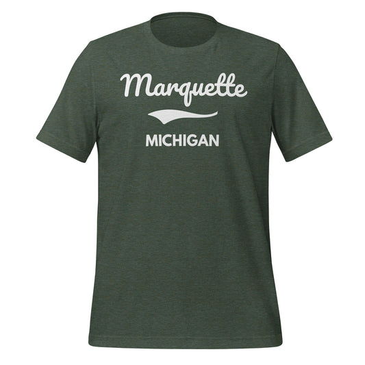 Marquette, Michigan Script Short Sleeve Unisex T-Shirt